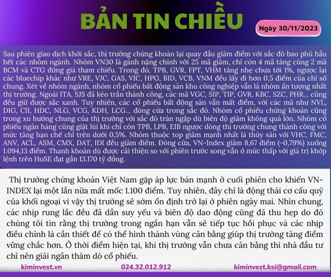 Bản tin thị trường ngày 30/11/2023