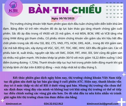 Bản tin thị trường ngày 30/10/2023