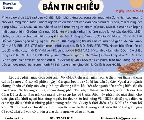 Bản tin thị trường ngày 25/8/2023