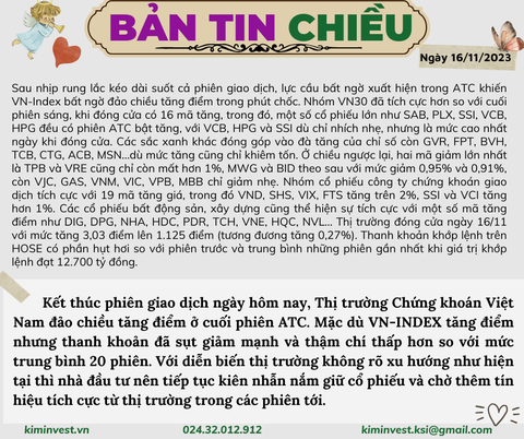 Bản tin thị trường ngày 16/11/2023