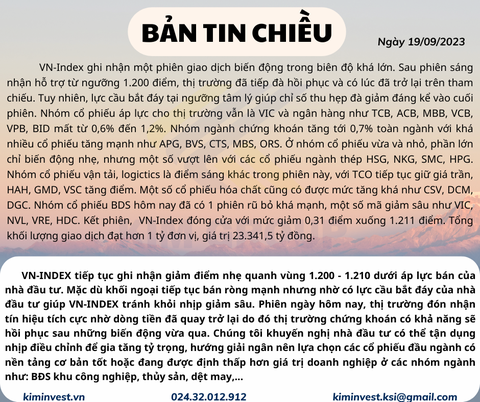 Bản tin thị trường ngày 19/09/2023