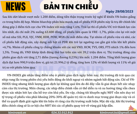 Bản tin thị trường ngày 29/08/2023