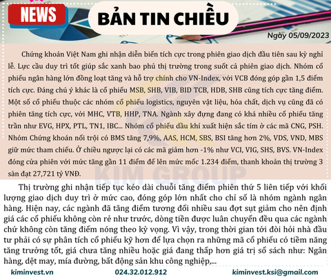 Bản tin thị trường ngày 05/09/2023