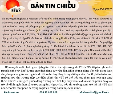 Bản tin thị trường ngày 8/9/2023