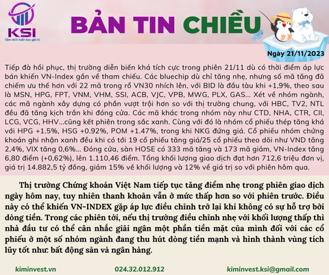 Bản tin thị trường ngày 21/11/2023