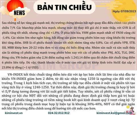 Bản tin thị trường ngày 07/09/2023
