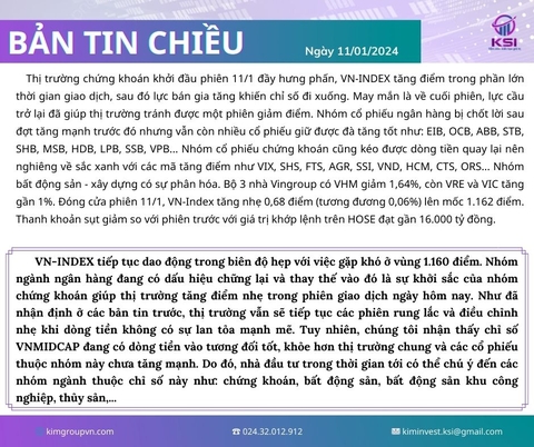 Bản tin thị trường ngày 11/01/2024