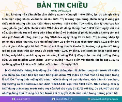 Bản tin thị trường ngày 20/03/2023