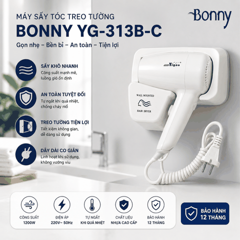 Máy sấy tóc treo tường Yigao 1000W [Tặng kèm miếng dán không cần khoan tường]
