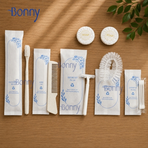 Bộ đồ dùng khách sạn Amenities túi vải không dệt ruột nhựa bịch 100c