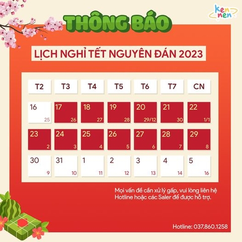 KENNEN XIN THÔNG BÁO LỊCH NGHỈ TẾT NGUYÊN ĐÁN 2023.