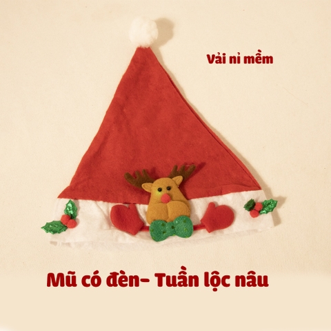 Mũ noel đủ size cho trẻ em và người lớn có đèn nháy