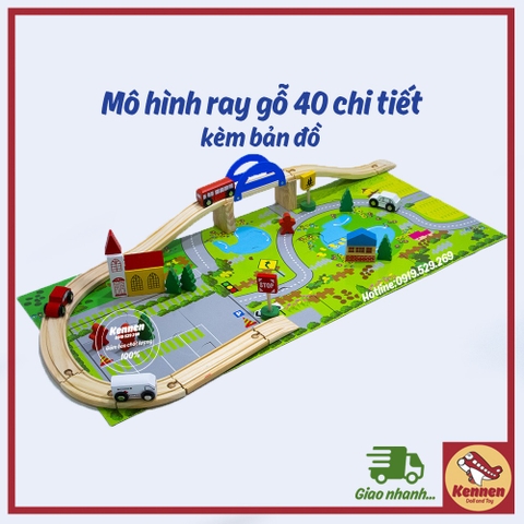 Mô hình lắp ráp ray gỗ 40 chi tiết (có kèm xe) - bán kèm các xe chạy trên đường ray