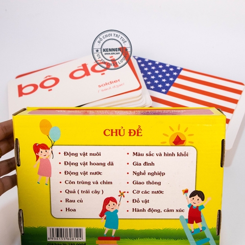 Bộ thẻ học flash card tiếng anh 14 chủ đề loại to giấy A5 thông minh cho bé