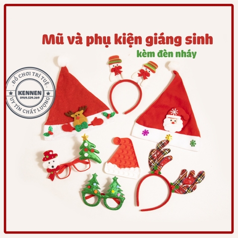 Mũ noel đủ size cho trẻ em và người lớn có đèn nháy