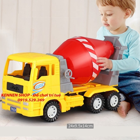 Mô hình máy xúc, trộn bê tông, cẩu bánh đà khoẻ kèm đèn nhạc