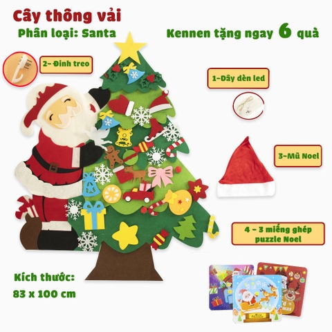 Cây thông noel vải dạ treo tường-cây thông noel treo tường trang trang trí mẫu mới 2022 tặng đèn mũ Noel