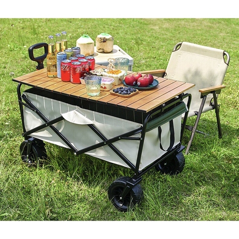 Xe kéo dã ngoại gấp gọn gồm mặt bàn.