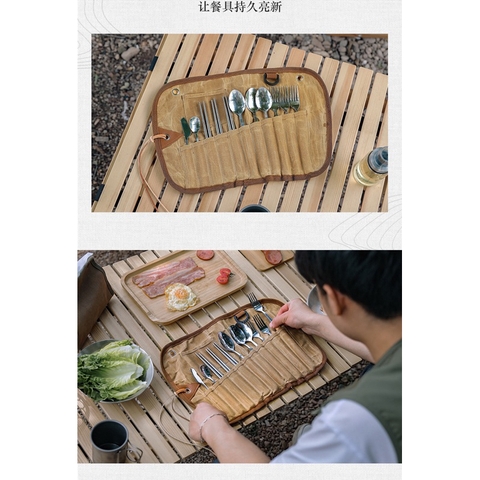 Bộ túi đựng dụng cụ bàn ăn dã ngoại 12 món,nhỏ gọn tiện lợi cho những chuyến camping,hoạt động ngoài trời