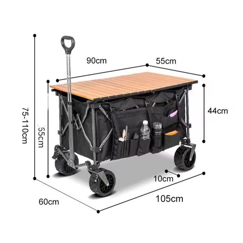 Xe kéo mọi địa hinh, xe kéo gấp gọn 2 chiều, xe kéo camping, xe dã ngoại màu đen