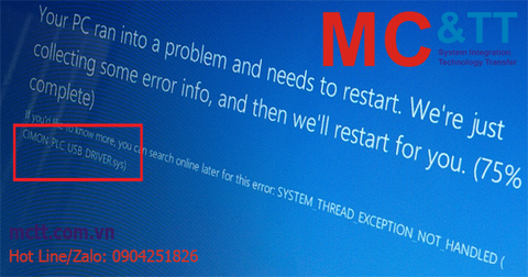 Xuất hiện màn hình xanh khi kết nối với PLC-S bằng cáp USB?