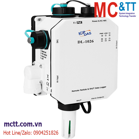 Module Data Logger đo độ bụi PM1/2.5/10 + đo H2S+ nhiệt độ + độ ẩm RS-485/Ethernet Modbus RTU/TCP & MQTT ICP DAS DL-1026 CR