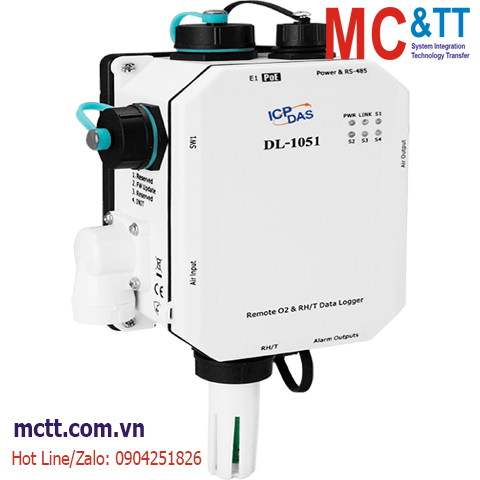 Module Data Logger đo O2/CO + đo nhiệt độ + độ ẩm RS-485/Ethernet Modbus RTU/TCP & MQTT ICP DAS DL-1051 CR