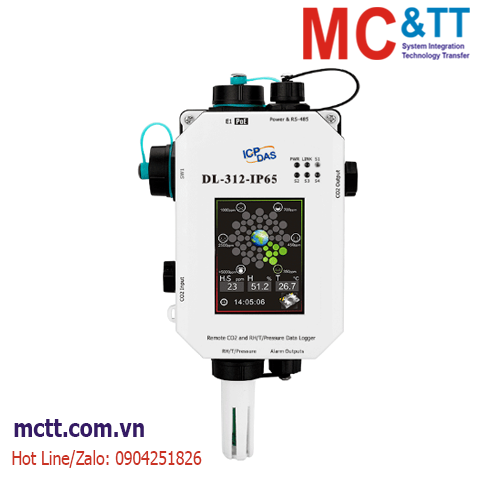 Module Data Logger đo CO2+ nhiệt độ + độ ẩm + Áp suất RS-485/Ethernet Modbus RTU/TCP & MQTT ICP DAS DL-312-IP65 CR