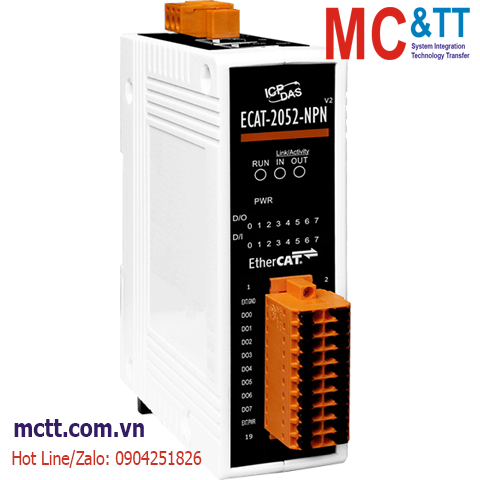 Module EtherCAT Slave 8 kênh đầu vào số DI + 8 kênh đầu ra số DO ICP DAS ECAT-2052-NPN CR