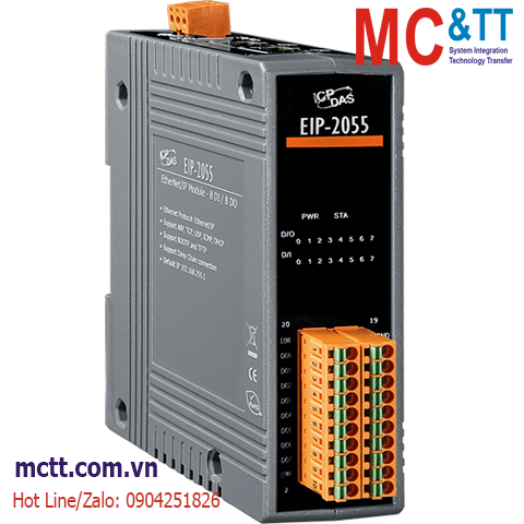 Module EtherNet/IP 8 kênh đầu vào số DI + 8 kênh đầu ra số DO ICP DAS EIP-2055 CR
