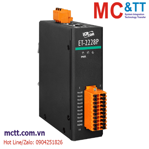 Module 2 cổng Ethernet Modbus TCP & MQTT 8 kênh AO ICP DAS ET-2228P CR