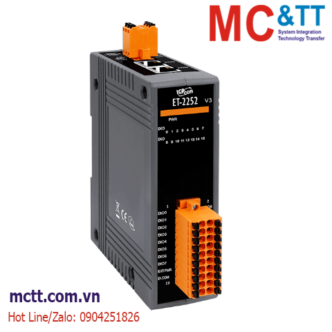 Module 2 cổng Ethernet Modbus TCP & MQTT 16 kênh DIO ICP DAS ET-2252 CR