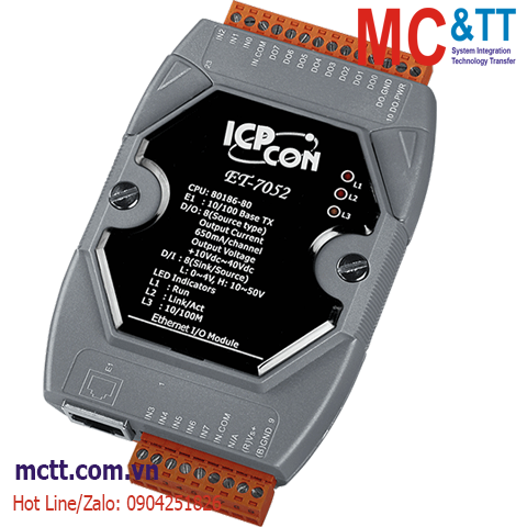 Module Ethernet Modbus TCP 8 kênh đầu vào số DI+8 kênh đầu ra số DO ICP DAS ET-7052 CR