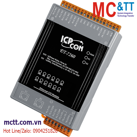 Module 2 Cổng Ethernet Modbus TCP 6 kênh DI+6 kênh Power Relay ICP DAS ET-7260 CR