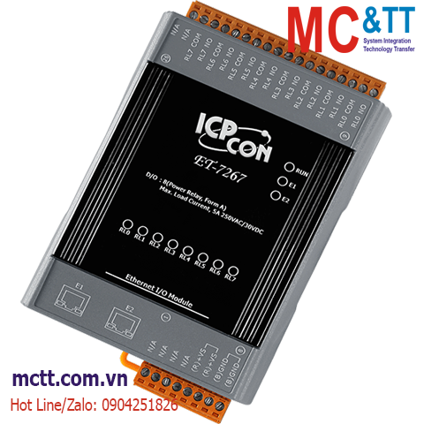 Module 2 cổng Ethernet Modbus TCP 8 kênh Power Relay ICP DAS ET-7267 CR