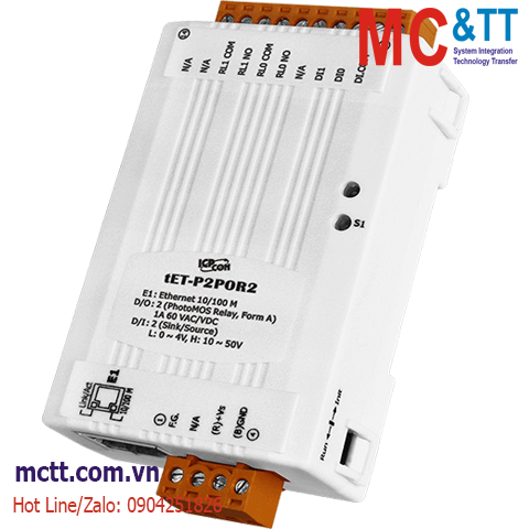 Module Ethernet Modbus TCP 2 kênh DI + 2 kênh PhotoMOS Relay ICP DAS tET-P2POR2 CR