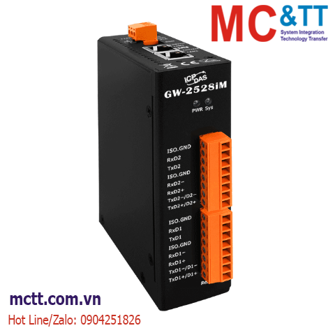 Bộ chuyển đổi Modbus Gateway 2 cổng RS-232/422/485 sang 2 cổng Ethernet ICP DAS GW-2528iM CR