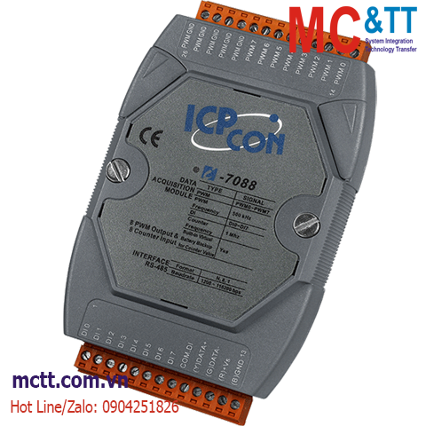 Module RS-485 DCON 8 kênh đầu vào bộ đếm tốc độ cao HSC+8 kênh đầu ra PWM ICP DAS I-7088-G CR