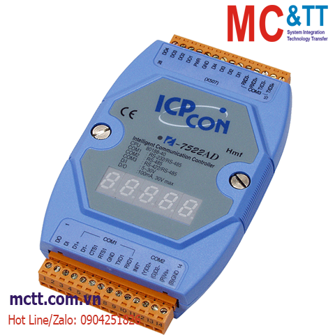 Bộ chuyển đổi RS-485 sang 2 cổng RS-232/422/485 + 5xDI + 5xDO ICP DAS I-7522AD CR