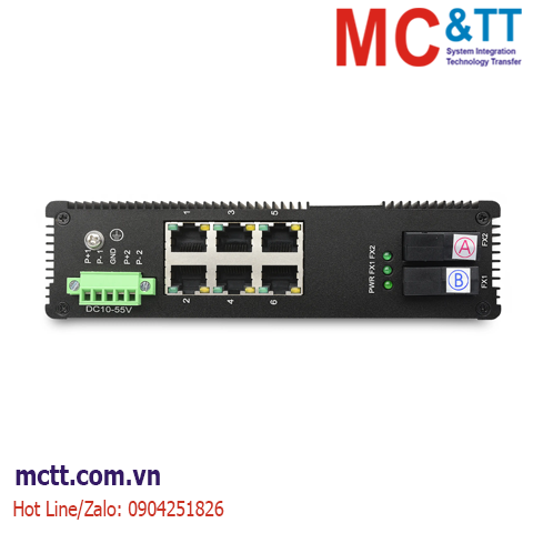 Switch công nghiệp 6 cổng PoE + 2 cổng quang (Multi-mode, Dual Fiber, 2KM) JHA Tech JHA-IF26HP