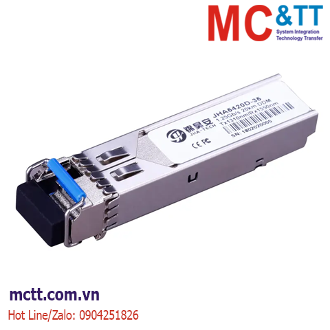 Module quang SFP công nghiệp 1.25Gb/s, Single-mode, 1310nm Tx/1550nm Rx, Single Fiber, 20Km JHA Tech JHA5420D-35