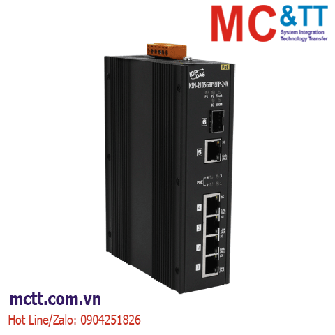 Switch công nghiệp 5 cổng Gigabit PoE + 1 cổng Gigabit SFP ICP DAS NSM-2105GBP-SFP-24V CR