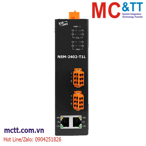 Switch công nghiệp 2 cổng Ethernet RJ45 + 4 cổng T1L Ethernet ICP DAS NSM-2402-T1L CR