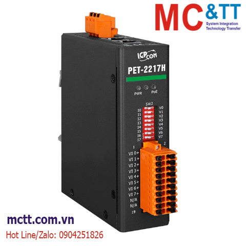 Module 2 cổng PoE Modbus TCP & MQTT 8 kênh AI ICP DAS PET-2217H CR