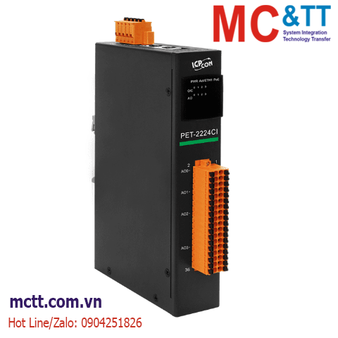 Module 2 cổng PoE Modbus TCP & MQTT 4 kênh AO ICP DAS PET-2224CI CR