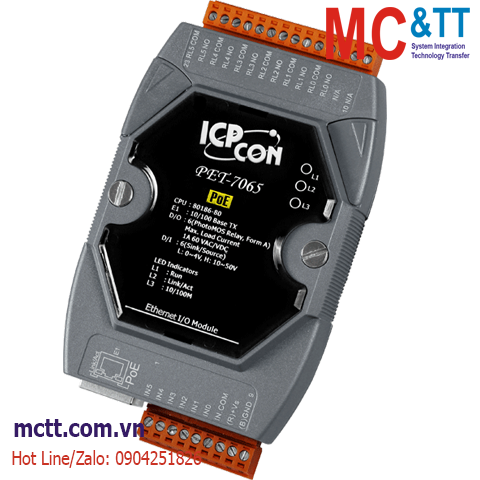 Module PoE Ethernet Modbus TCP 6 kênh DI+6 kênh đầu ra Relay ICP DAS PET-7065 CR