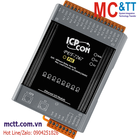 Module 2 cổng PoE Ethernet Modbus TCP 8 kênh Power Relay ICP DAS PET-7267 CR