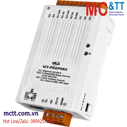 Module Ethernet Modbus TCP 2 kênh DI + 2 kênh PhotoMOS Relay ICP DAS tET-PD2POR2 CR