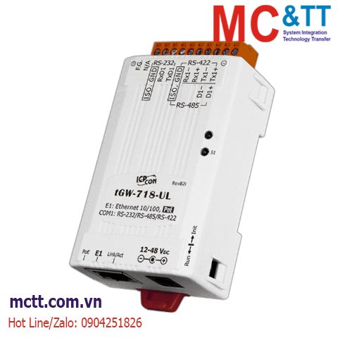 Bộ chuyển đổi Modbus Gateway 1 cổng RS-232/422/485 sang Ethernet ICP DAS tGW-718-UL-UTA CR