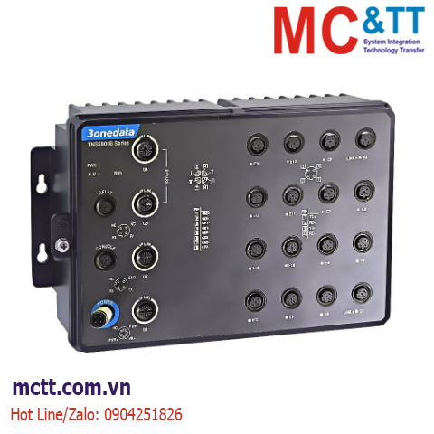 Switch công nghiệp Layer 3 ITxPT quản lý 16 cổng Ethernet M12 + 4 cổng GbE M12 3onedata TNS5800B-16T4GT-P24